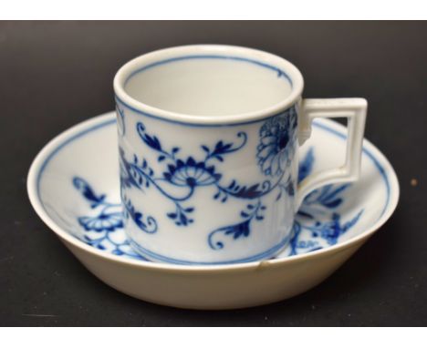 A  19th century Meissen onion pattern coffee can and saucers , crossed marks