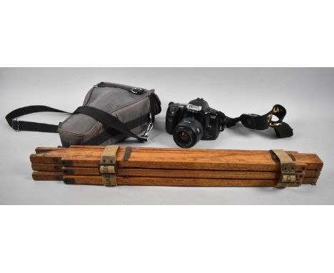 A Vintage Wooden Tripod, Incomplete Together with a Minolta Dynax 300 SI Camera with Carry Bag 