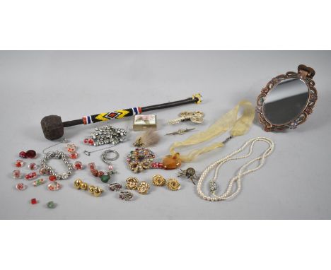 A Small Collection of Costume Jewellery, Peacock Mirror with Folding Handles and Beadwork Item 