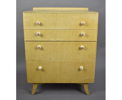 A Mid 20th Century Four Drawer Chest with Ceramic Handles and Galleried Back, 78cm wide 