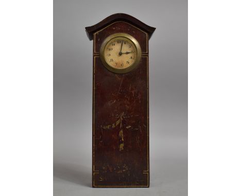 An Edwardian Mahogany Mantle Clock of Tall Form with Remnants of Painted Ribbon and Bow Decoration to Front, 26cm high 