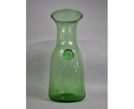 A Large Swedish Green Glass Vase by Jacob E Bang for Holmegaard, Lion Mask Disk, 51cm high 