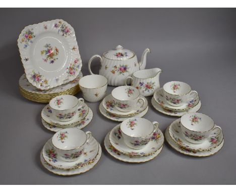 A Minton Marlow Pattern Tea Set to Comprise Six Cups, Six Saucers, Six Side Plates, Teapot, Milk Jug, Cake Plate, Sugar Bowl 