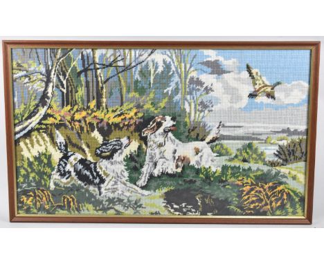 A Framed Tapestry, Sporting Dogs and Mallard, 71x41cm 