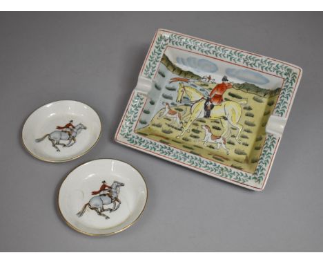 Two Royal Worcester Hunting Pin Dishes Together with a Porcelain Continental Rectangular Tray with Hunting Scene in Coloured 