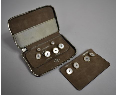 A Cased Set of Silver and Mother of Pearl Waistcoat Dress Studs 