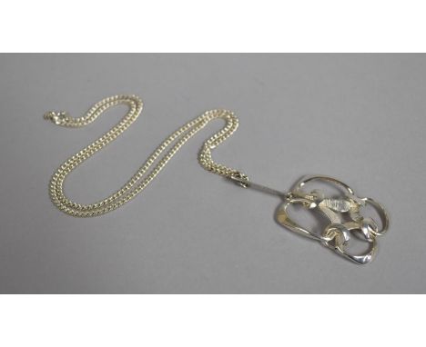 A Continental Silver Pendant on Chain, Possibly Finnish and Modernist in Style, Total Length Including Dropper 6.75cm 