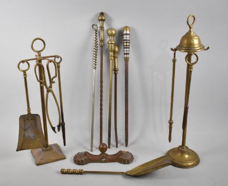 A Collection of Various Vintage Brass and Other Fire Irons 