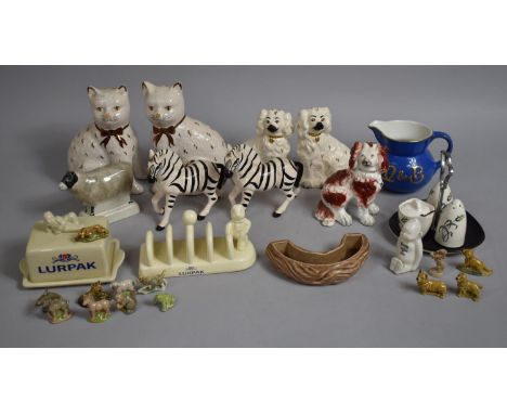A Collection of Various Ceramics to Comprise Pair of Reproduction Crackle Glazed Staffordshire Style Cats, Pair of Royal Doul