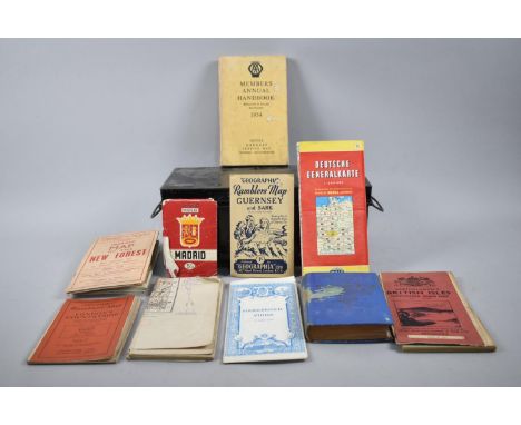A Vintage Black Painted Rectangular Deed Box Containing Collection of Various Road Maps, 34cm Long 