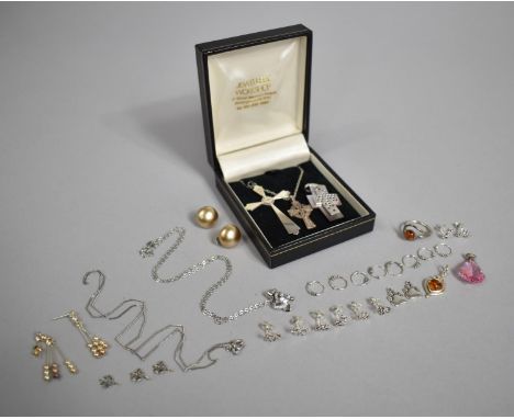 A Collection of Various Silver Items to Include Crucifix, Amber Pendants, Faux Pearl Earrings etc 