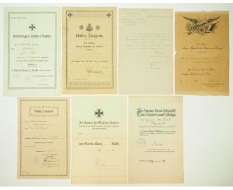 Preussen: Eisernes Kreuz, 1914, 2. Klasse Urkunde - 7 Exemplare.- Landsturmmann, 7. Komp. Res. Inf. Regt. 209, 24.6.1918, OU,
