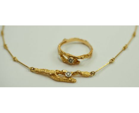 Lapponina: Collier und Ring in GOLD mit Brillant.Collier in Gold, u.a. LAPPONIA, 750, E8 (1982) gepunzt, mit 0,02 gefasstem B