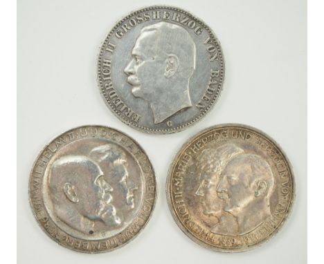 Anhalt / Baden / Württemberg: 3 Mark - 1914 / 1912 / 1911.Je Silber, diverse Jahrgänge.Zustand: II