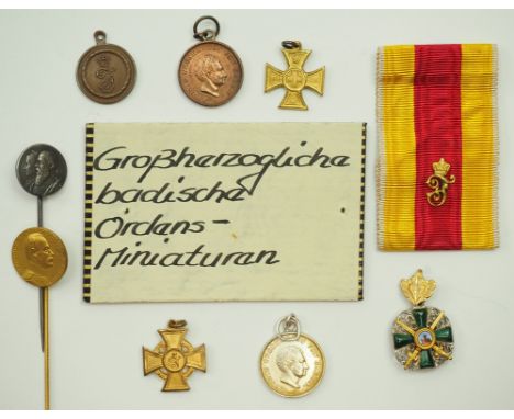 Baden: Sammlung Ordens-Miniaturen.Diverse, u.a. Großherzoglicher Orden vom Zähringer Löwen, Ritterkreuz 2. Klasse mit Eichenl