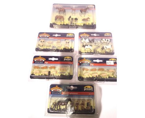 Six Bachmann animal/figure sets; pigs x2, sheep, cows, horses and rural tradesmen. P&amp;P Group 1 (£14+VAT for the first lot