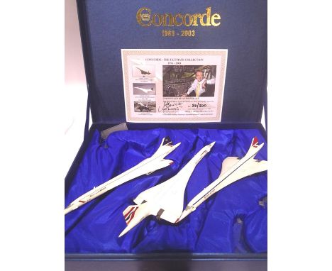 Set of three Bravo Delta Concorde aircraft models, 1976-2003 with limited edition certificate 90/500 signed by Mike Bannister