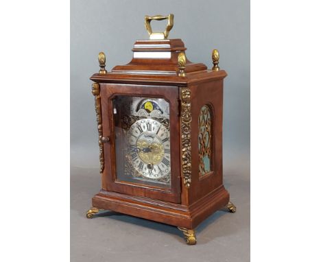 A Warmink walnut cased mantel clock with metal mounts, 26cms tall 