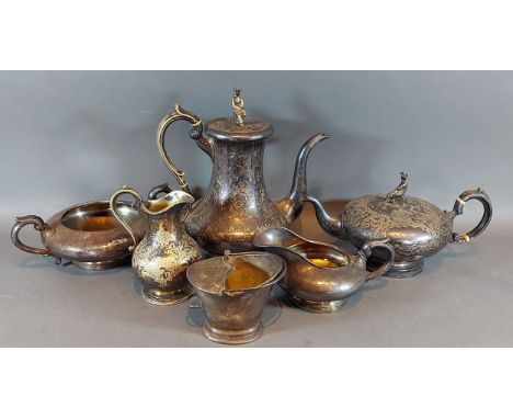 A silver plated four piece tea service with oriental engraved decoration, by G.R Collis &amp; Co, together with a collection 