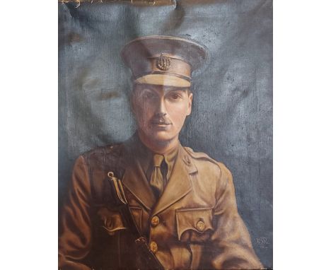 A WWI portrait of an officer, oil on canvas signed with monogram, SLR, 76cms x 63cms 