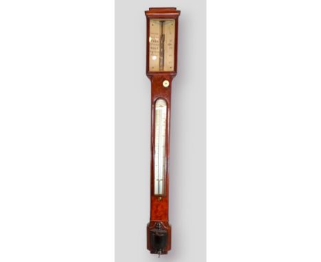 A 19th Century mahogany stick barometer/Thermometer, the silvered dial inscribed W. J. Jones Holborn London,98cms tall 