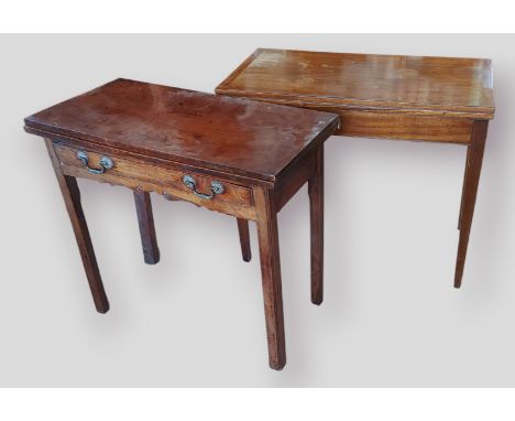 A 19th Century mahogany tea table, the hinged top above a freeze drawer raised upon square chamfered legs, together with a ma