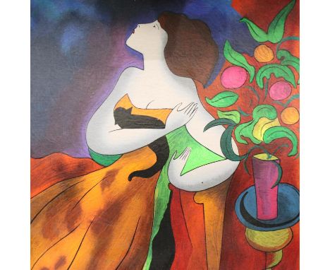 Linda Le Kinff (French B.1949); colour lithograph, seated lady, limited edition 32/350, 28 x 33 cm. P&amp;P Group 1 (£14+VAT 