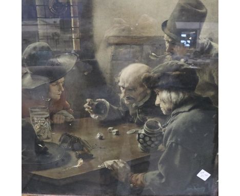 Claus August Edward Meyer (1856-1919), colour lithograph, At the Gaming Table, 51 x 66 cm. Not available for in-house P&amp;P