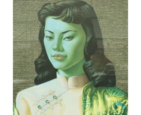 Vladimir Tretchikoff (1913-2006); a green tint colour lithograph, Miss Wong, 60 x 49 cm. slight fading to print, frame good w
