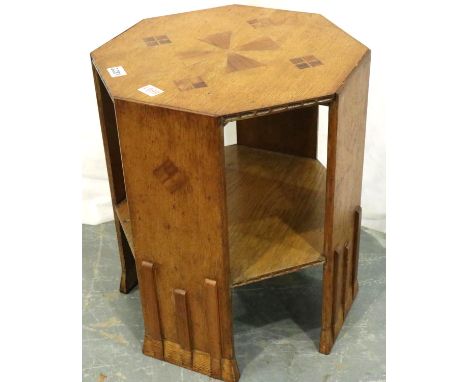 An Art Deco oak octagonal lamp table with under shelf, 46 x 46 x 56 cm. P&amp;P Group 1 (£14+VAT for the first lot and £1+VAT