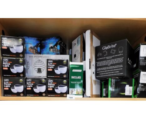 Various LED solar fence lights, spiral LED candle lanterns, five light source high power head lights, solar powered LED wall 
