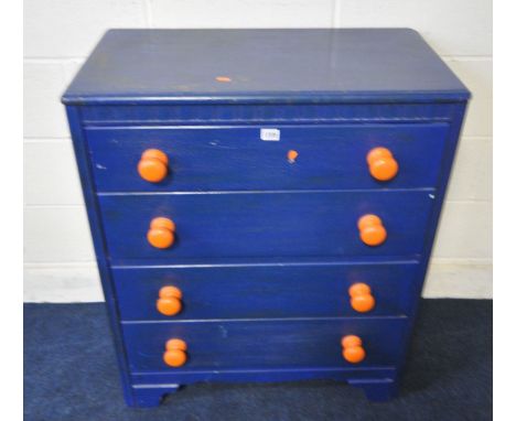 A LEBUS 20TH CENTURY PAINTED OAK CHEST OF FOUR DRAWERS, width 77cm x depth 46cm x height 94cm (condition report: marks, scuff