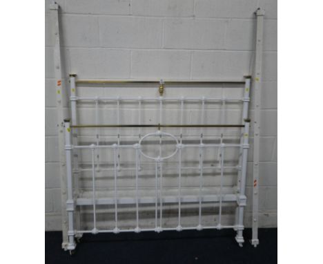 A LATE 19TH BRASS AND METAL 4FT6 BEDSTEAD, with side rails (condition report: overpainted)