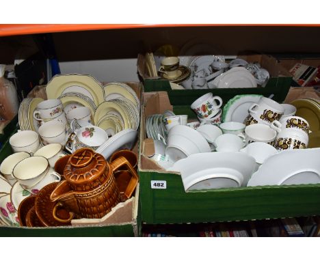 THREE BOXES OF MIXED TEA AND COFFEE WARES to include a brown mid-century Price-Kensington 'Victoria' coffee service comprisin