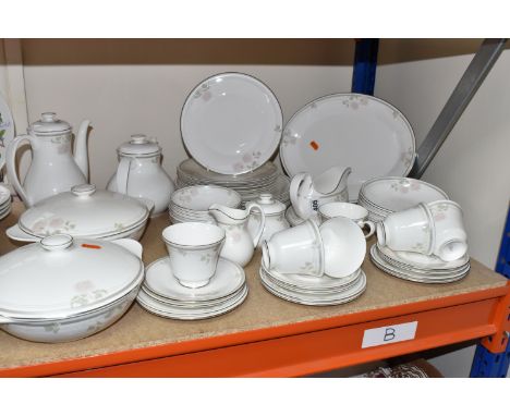A FIFTY-ONE PIECE ROYAL DOULTON 'TWILIGHT ROSE' DINNER SERVICE comprising six tea cups (one dull when tapped), six saucers, s
