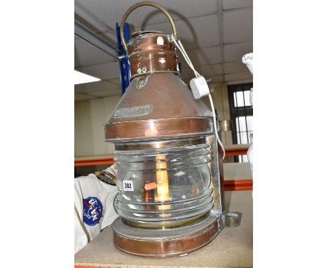 A COPPER MASTHEAD LAMP with lifting door panel, height 47cm (1) (Condition Report: appears to be wired for modern usage but u