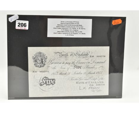 A BANK OF ENGLAND FIVE POUNDS BANKNOTE, London 31st March 1955 L K O'Brien Z35, overall good condition with signs of 3 folds