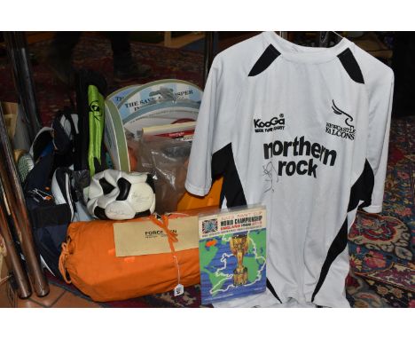 A BOX AND LOOSE SPORTS RELATED MEMORABILIA AND BOOKS ETC, to include World Cup souvenir programme with ticket stub for July 2