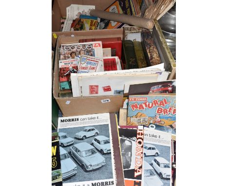 THREE BOXES OF EPHEMERA COMPRISING MOSTLY FOOTBALL, RAILWAY, AND MOTORING INTEREST to include a quantity of Ian Allen railway