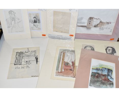 SEVEN 19TH / 20TH CENTURY DRAWINGS AND WATERCOLOURS, comprising a watercolour of figures inside Chatsworth Hotel in Eastbourn