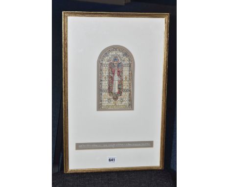A 20TH CENTURY STAINED GLASS WINDOW DESIGN 'NO.881 SCALE 1''=1' THE CLOKEY STAINED GLASS STUDIOS BELFAST', with a design of J