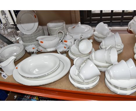 NINETY FIVE PIECES OF WEDGWOOD 'SIGNET PLATINUM' DINNERWARE AND TWO HENDRICKS TEACUPS comprising twelve tea cups, twelve sauc