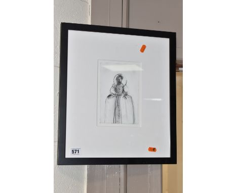 ATTRIBUTED TO LISA WRIGHT (1965) 'QUEEN' -  A PENCIL SKETCH, a depiction of a female figure in costume, unsigned with attribu