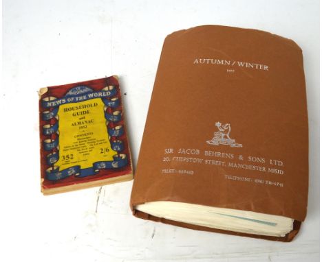 An Autumn/Winter 1977 'Sir Jacob Behrens & Sons, 20 Chepstow St Manchester' book of fabric samples and a copy of 'Household G