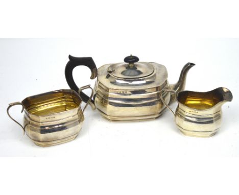A George V hallmarked silver three-piece tea service, Robert Chandler, Birmingham 1922, combined approx 25.5ozt.