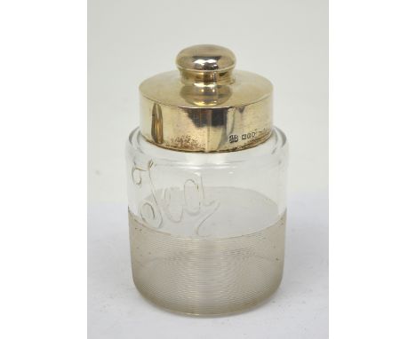 A Victorian glass tea caddy with hallmarked silver mounts and cover, John Heath & John Middleton, London 1897, height 13.5cm.