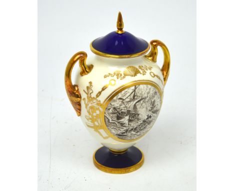 A Royal Worcester 'The Royal National Life Boat Institution 1824-1974', lidded urn, issue 115/150, boxed.   CONDITION REPORT 