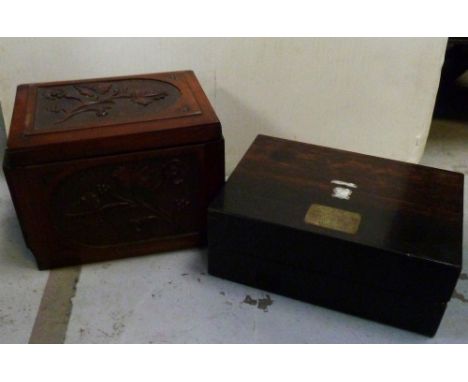 A Victorian coromandel writing slope with presentation plaque 'Presented to Mr W Rouse Foreman Boilermaker by the men at the 