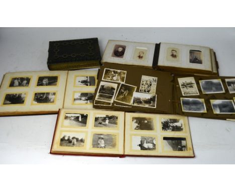 Five photograph albums, two leather-bound albums containing Victorian and Edwardian portrait photographs, family photographs,