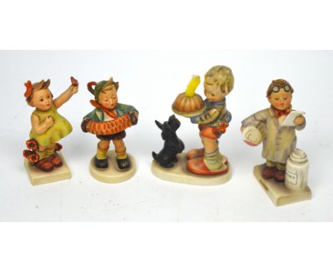 Four painted unglazed ceramic figures by MJ Hummel for Goebel, Germany to include 'Little Pharmacist' c.1955 (4).